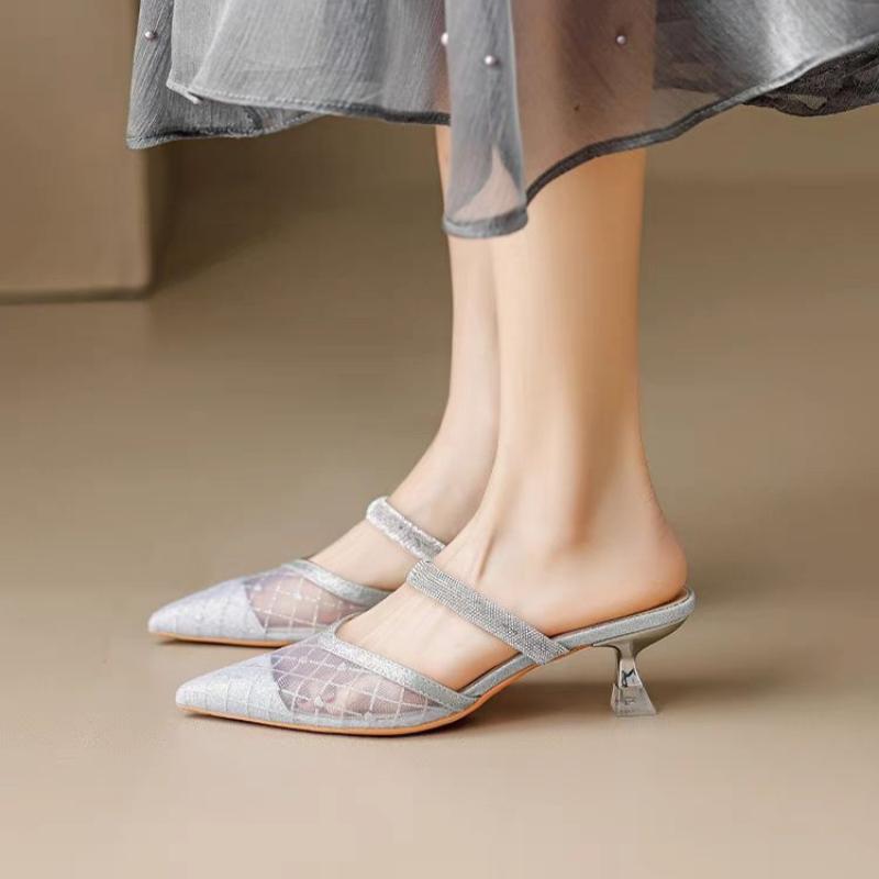 Ladies' Summer High-end Mesh Pointed French High-heeled Sandals