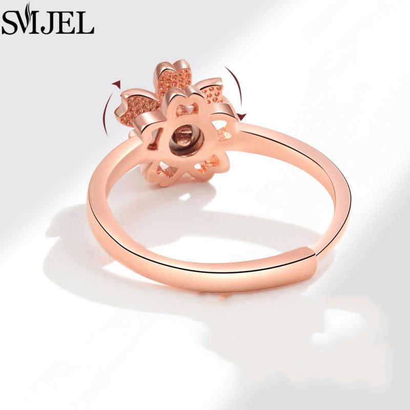 Luxury Anti Stress Anxiety Rings Fidget Spinner Ring Adjustable for Women Cute Flower Cat Starfish Ring Rotating Freely Jewelry