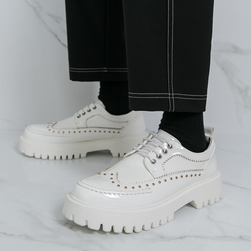 New Designer Men's Rock Punk Black White Thick-soled Lace Up Height Increasing Casual Shoes Walking Sneakers Zapatos Hombre