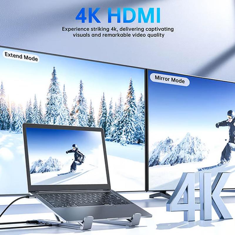 8-In-1 Usb-C Laptop Stand With Docking Station Universal Usb C Dock Tablet Stand Foldable Type-C Hubs Adapter Plug Play