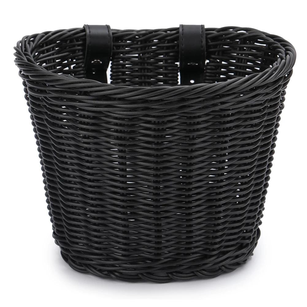 Bike Front Basket Handlebar Cycling Hand-Woven Rattan Pannier Container with Bell Tassel Stickers Bicycle Waterproof Basket Bag