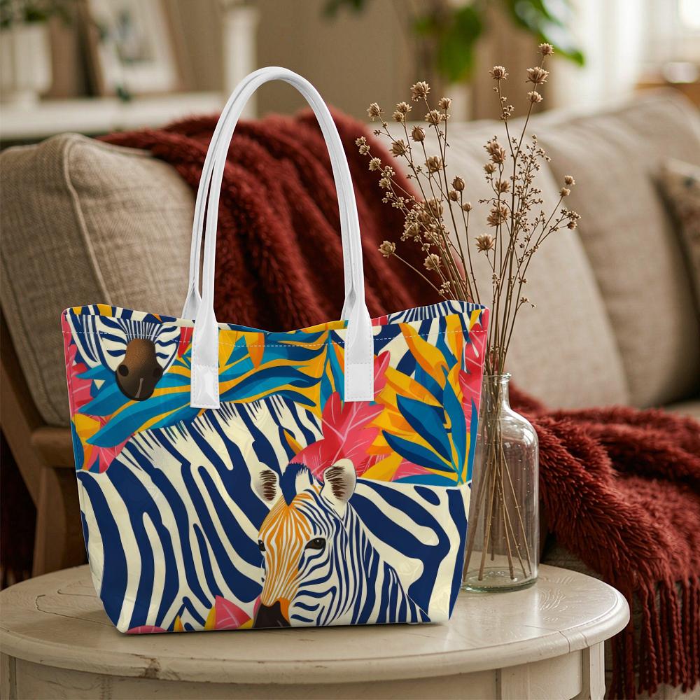 Vibrant Zebra Printed Casual Tote Bag Portable Stylish Daily Use Handbag for Outdoor Shopping