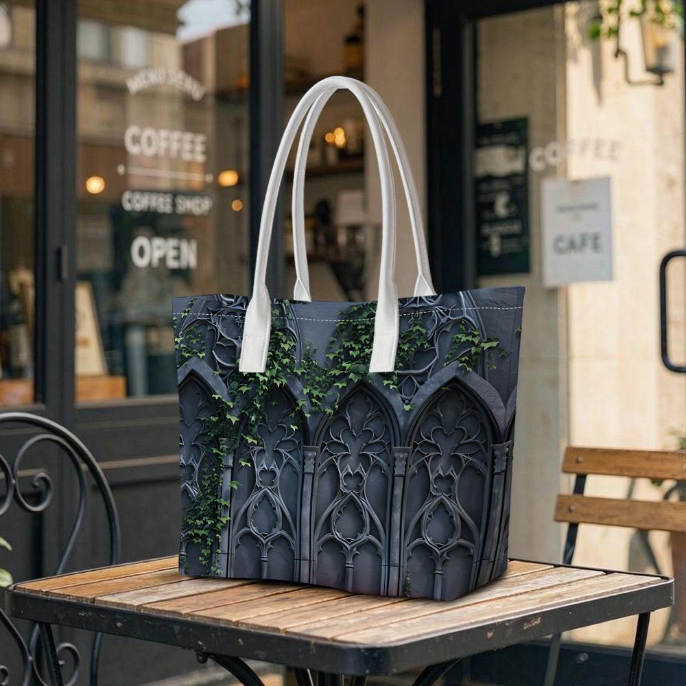 Gothic Arches Ivy Pattern Casual Tote Bag for Daily Commute Travel Shopping