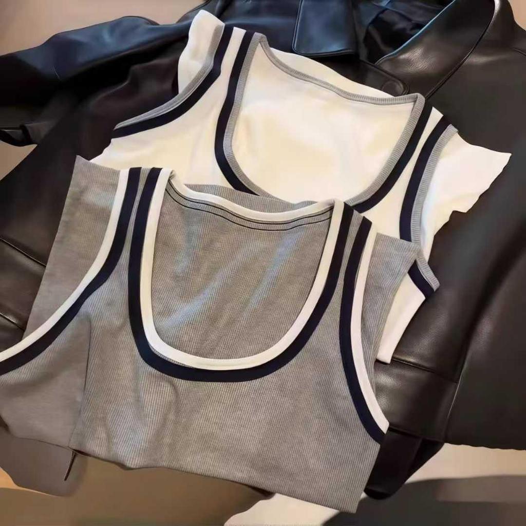Korean Color Block Sleeveless Tank Top with Chest Pads - Women's Versatile Outerwear