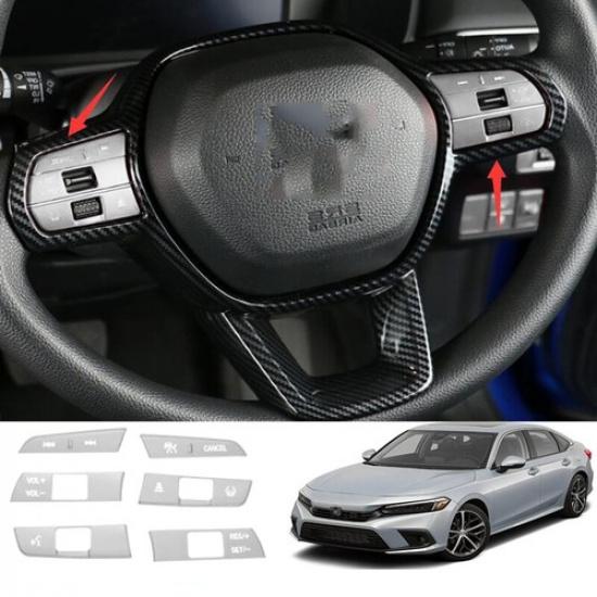 Silver Steel Inner Steering Wheel Button Cover Trim Fit For Honda Civic 2022-23