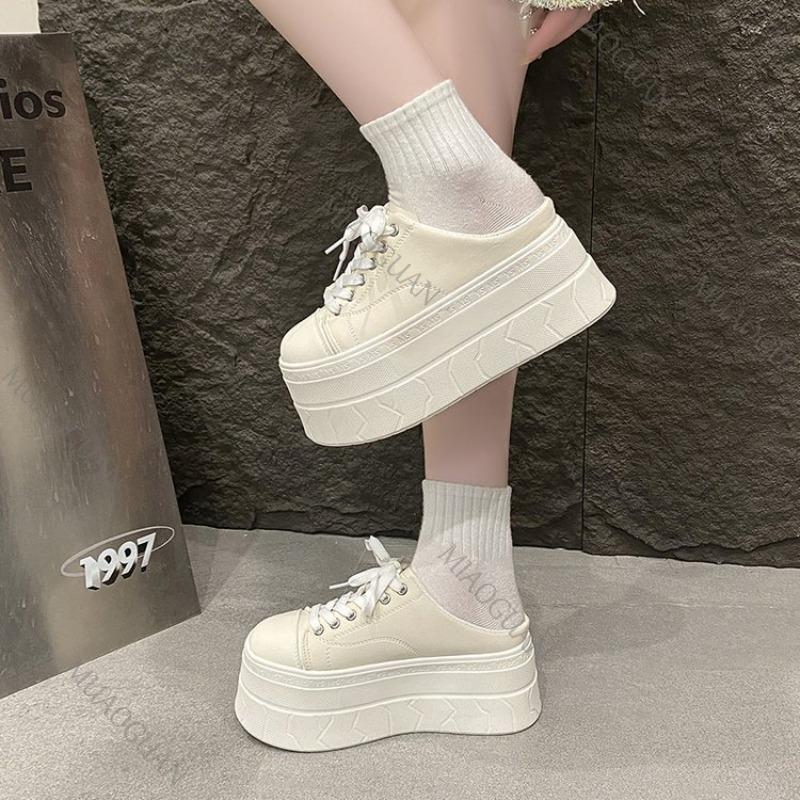 Fashion Baotou Sneakers Half Slipper Women Spring Summer Shoes Casual Slip on Thick Bottom Fashion Casual Lazy Women Vulcanize Shoes