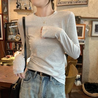 Solid Color Inner Long-sleeved T-shirt Women's Autumn Korean Version New Basic Slim and Thin Round Neck Bottoming Top