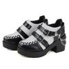 [Love Hunter] Slip-on Heel Shoes, Double Belt, Platform, Thick Sole, 8cm Heel, Chain, 2-Way, U-Tip