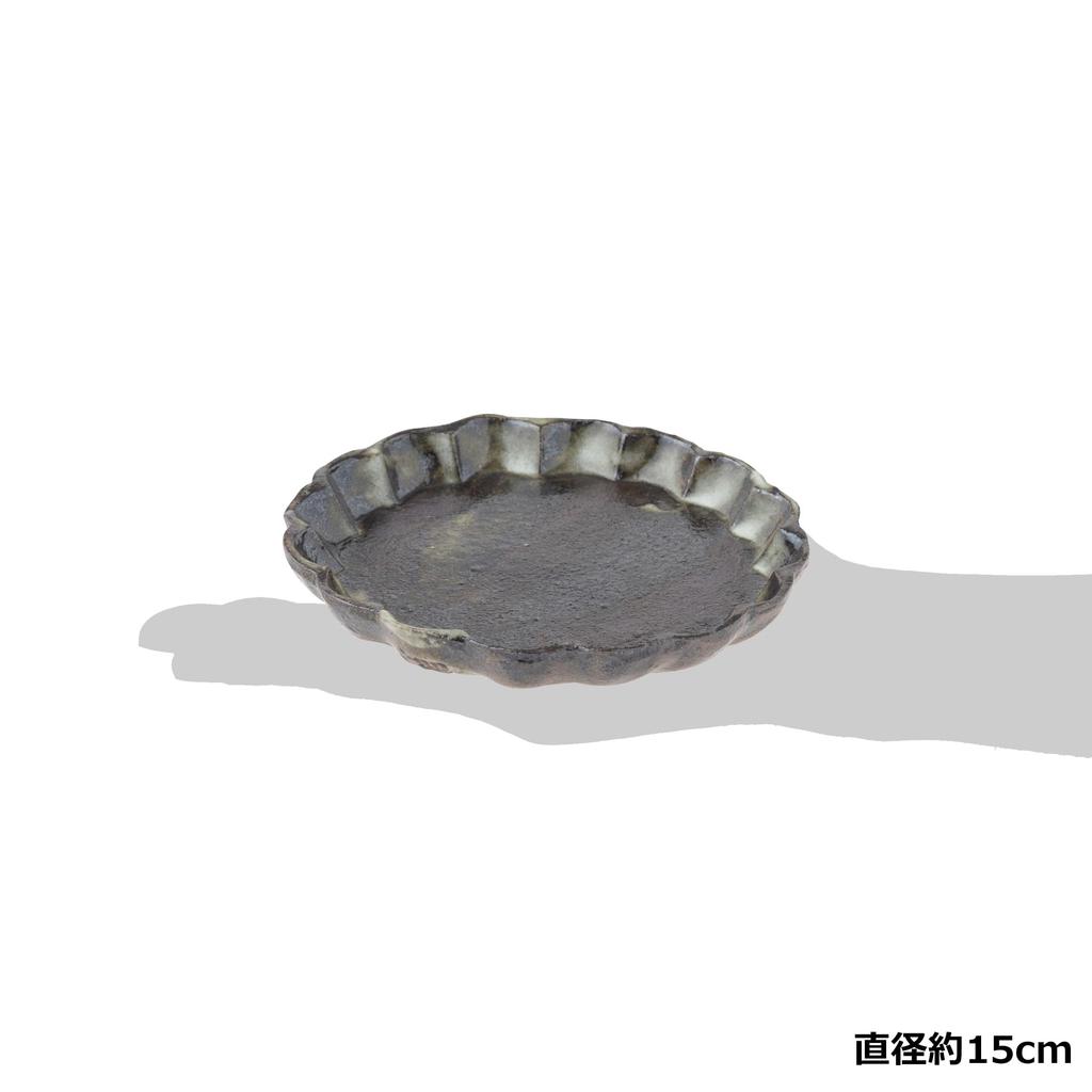 Marui Seito Shigaraki Ware Hechimon Plate, Approx. 15cm Diameter, Black Rust Ring Flower Pattern, Black, MR-3-4249