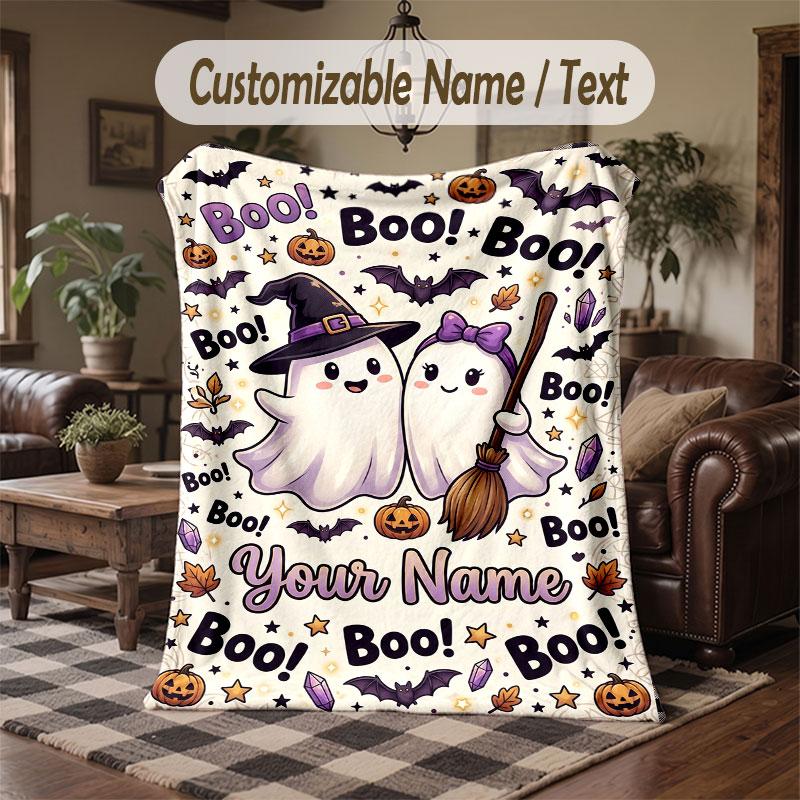 Halloween Theme Throw Blanket Custom Name Text Personalized Blanket Soft Cozy Blanket for Home Sofa Bed