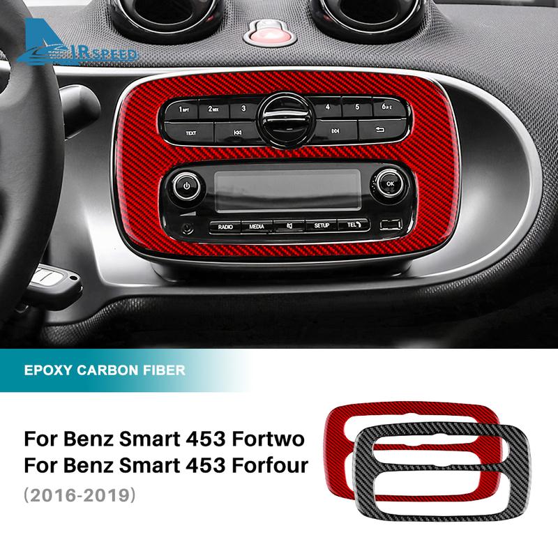 Real Soft Carbon Fiber Sticker For Mercedes Benz Smart 453 Fortwo Forfour 2016 2017 2018  Car Center Control CD Panel Frame
