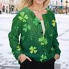 Women's Stylish St. Patrick Print Long Sleeve  Fleece Cardigan Button Jacket