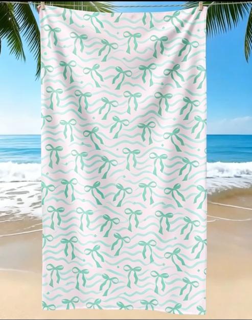 Pink Bow Print Beach Towel, Microfiber Large Sand Free Quick Dry, Cute Coquette Aesthetic, Soft Absorbent Beach Towel Bathroom