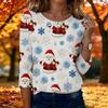 Damen Lässiges Weihnachts-Print-Oberteil mit Dreiviertelärm
