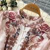 Women's Vintage Floral Print Long Maxi Dress Spring Stand Collar Long-Sleeve Single-breasted Fitted A-Line Dress
