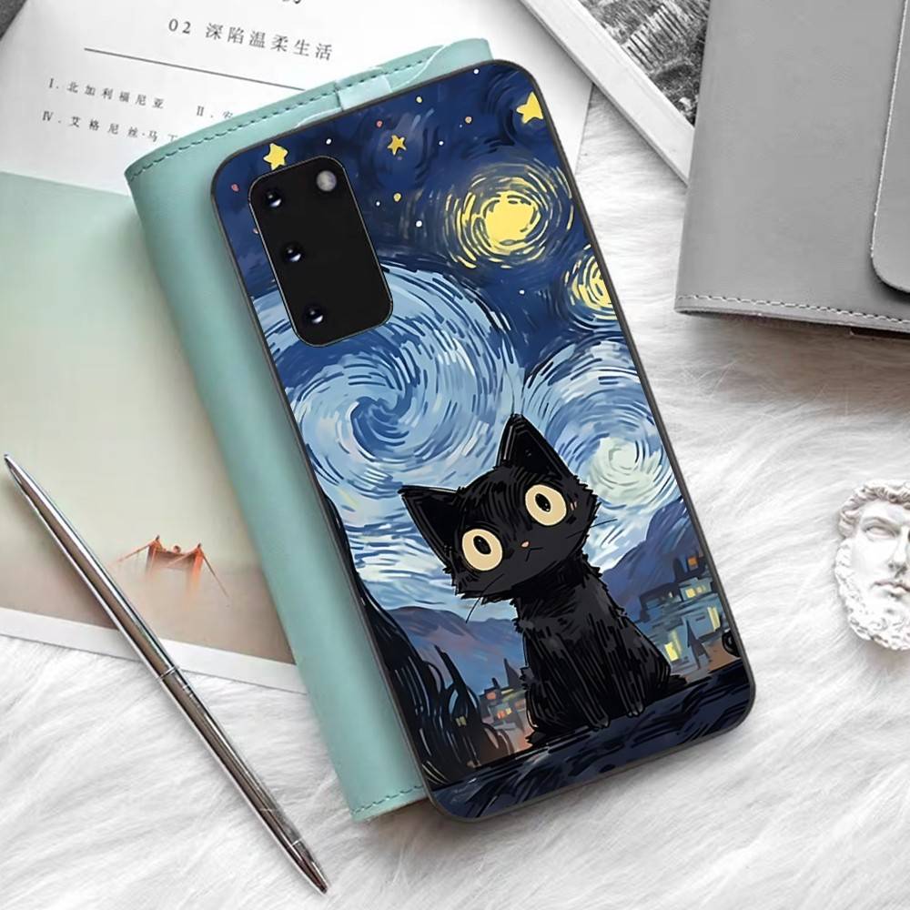 Oil Painting Van-Gogh Cat Phone Case For Samsung S 24 Fe 25 Ultra Plus 20 Lite 21 30 22 23 24 22 Ultra 5G Fundas