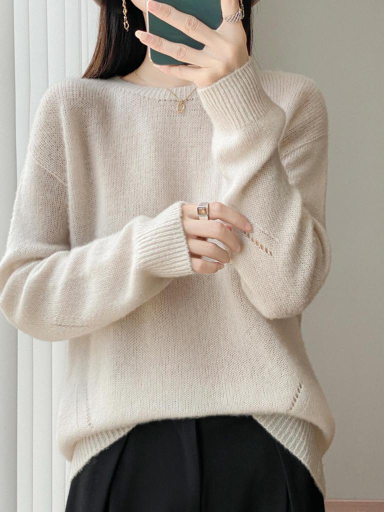Korean Tencel Wool Knit Women's Round Neck Sweater - Autumn/Winter Fashion