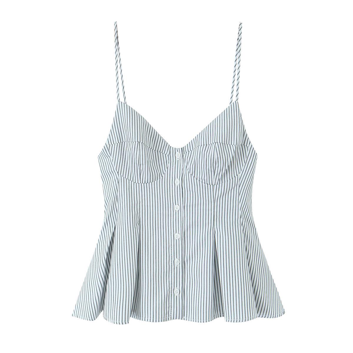 2025 Summer Women s V-neck Button-Up Pleated Camisole - European & American Style Extra Small