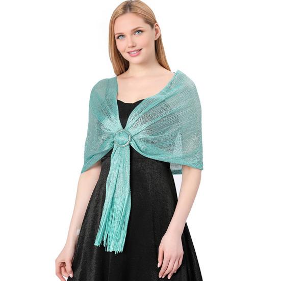 Metallic Shawl Glittery Glow Women Sparkling Wrap Tassel Bucket Design Formal Occasion Shawl Versatile Evening Shawl