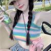 Rainbow Striped Knitted Camisole For Women Slim Versatile Crop Top Summer Casual Girly Sling Tops
