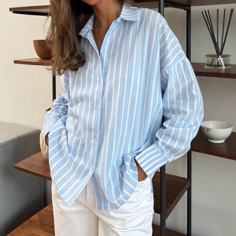 2025 Autumn/Winter Women's Long-Sleeved Striped Cardigan Shirt Jacket