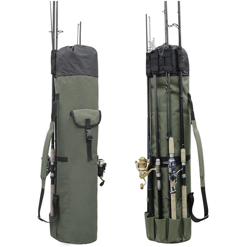 Large Capacity Nylon Fishing Rod Bag Fish Stick Reel Case Carrier Holder Storage Tackle Pouch Accessory(greenblack )