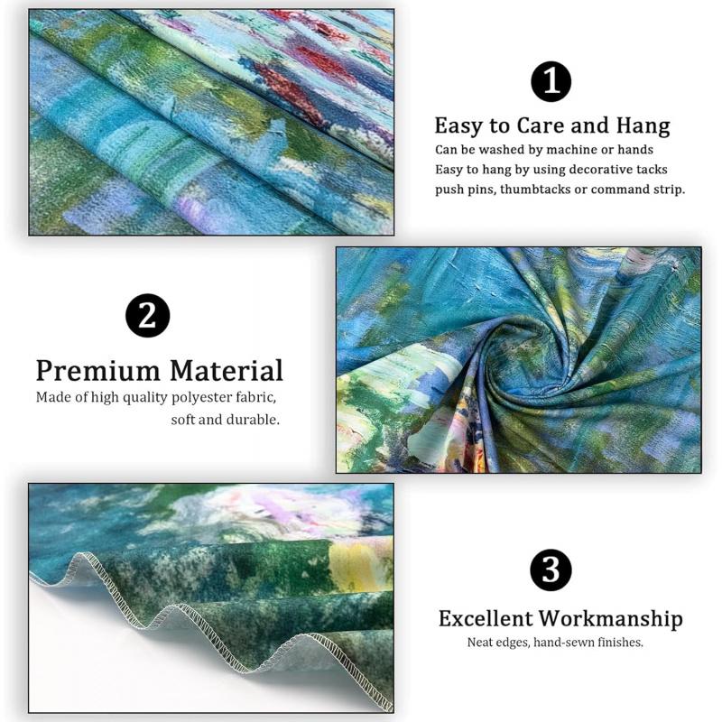 VIKAMA Green Floral Water Lily Tapestry Boho Aesthetic Watercolor Art Wall Hanging for Living Room Bedroom Dorm Home Decor