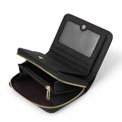 Genuine Leather Small Wallet for Women Genuine Leather RFID Blocking Credit Card Holder Elegant Zipper Clutch Purse Short Coin Wallet