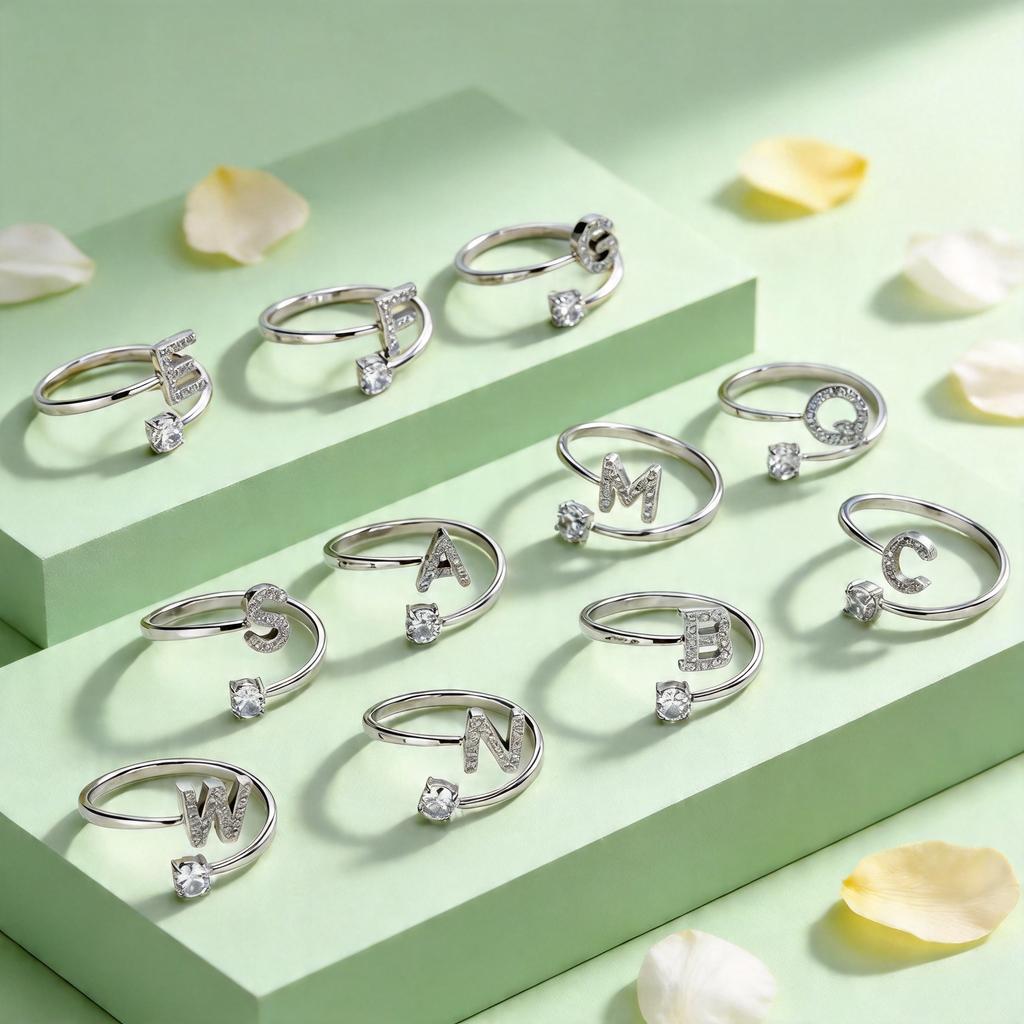 Chic Zircon Initial A-Z Letter Rings for Women Girls Adjustable Opening Ring Name Alphabet Female Wedding Fashion Jewelry Gift