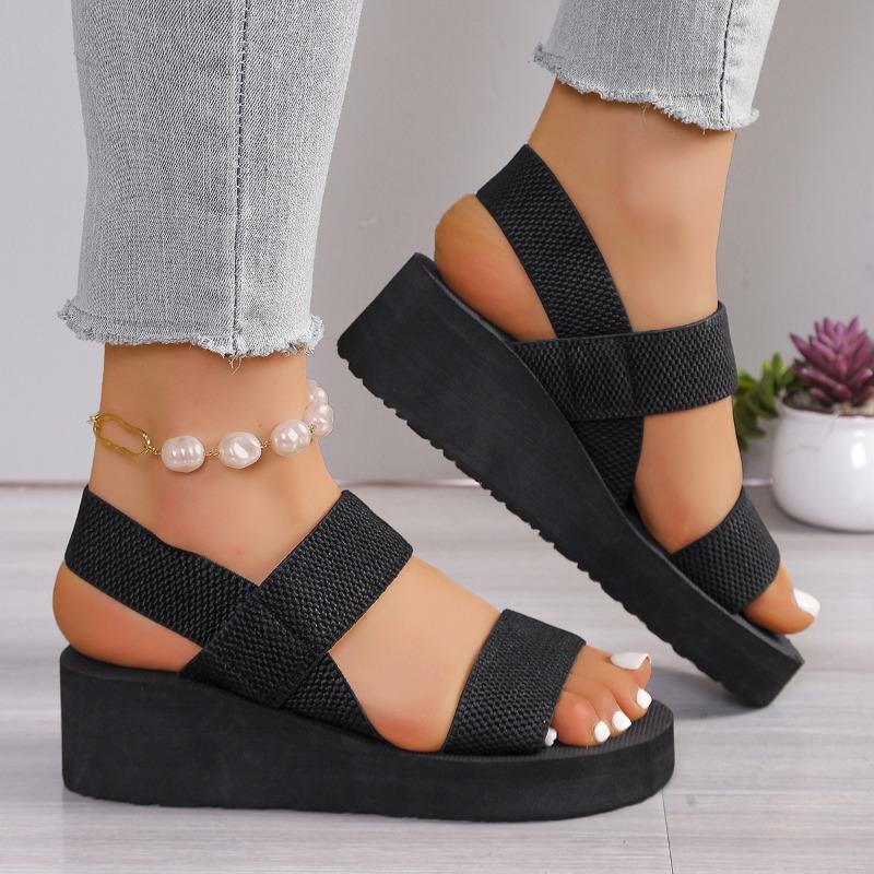 Women's Fashion Trend Anti-slip Wear-resistant Pure Black Belt Soft Soled High-heeled Sandals
