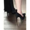 Waterproof table high heels thin heel black suede 2025 super high heel shallow mouth pointed shoes