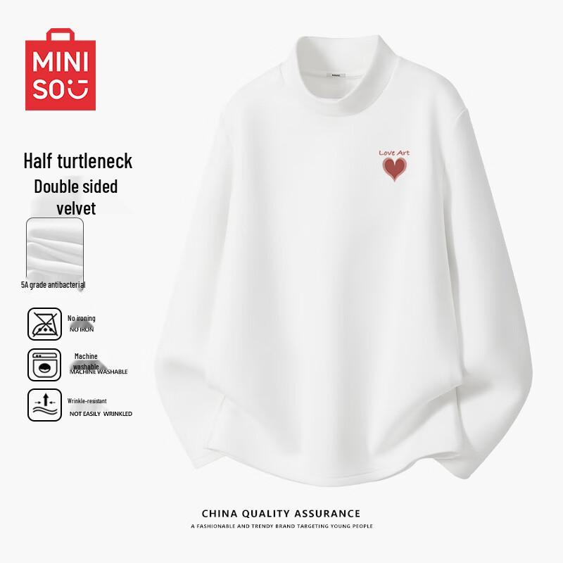 MINISO Men s Fleece-Lined Semi-High Collar Long-Sleeve T-Shirt XL