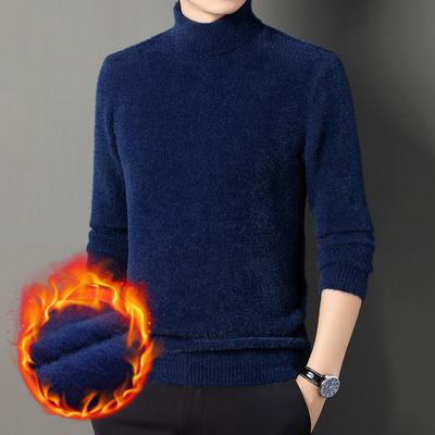 Męski zimowy jednolity kolor, ciepły golf, gruby sweter z imitacji norki, aksamitna dzianina, warstwa bazowa, plus aksamitny sweter