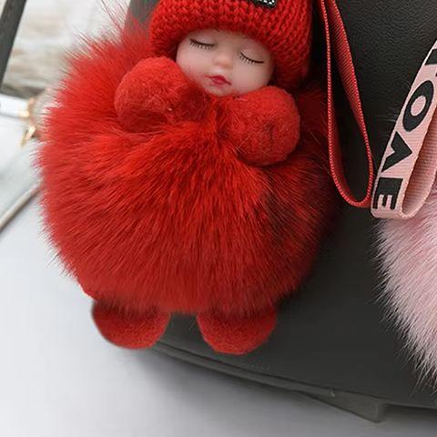 Brelok Pompom Śpiące Dziecko Urocza Puszysta Pluszowa Lalka Breloczek do Kluczy Damskie Dziewczęce Torby Breloczki Samochody Breloczek do Kluczy Prezent Urocza Dekoracja