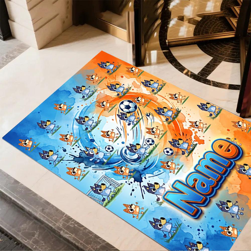 Bluey's Soccer Fun Personalized Text Carpet Perfect for Bedrooms Playrooms Living Rooms Outdoor Anti-slip Rug Office home decor