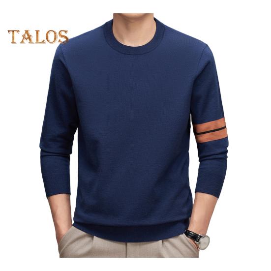 

Мужской свитер осень-зима с эластичными манжетами и круглым вырезом, утолщенный, сохраняющий тепло, однотонный, с длинными рукавами, средней длины M темно-синий