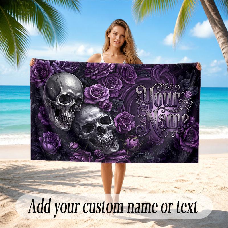 Skull Gothic Theme Beach Towel Personalized Custom Name & Text Soft Quick Dry Beach Towel for Swimming Travel