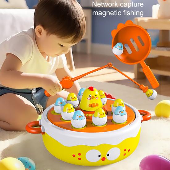 1 Set Chicken Launching Fishing Toy Rotating Turntable Cartoon Chick Bounce Catch Board Game Interactive Toddlers Educational Electric Animal Ejecting