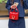 New Small Red PU Leather Crossbody Bags Fashion Metal Horseshoe Buckle Mini Flap Bucket Hand Bags Casual Black Shoulder Bags