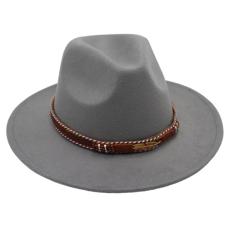 Minority Stage Top Hat Metal Feather Jazz Hat Men'S And Women'S Ethnic Style Felt Hat Tibetan Wool Hat