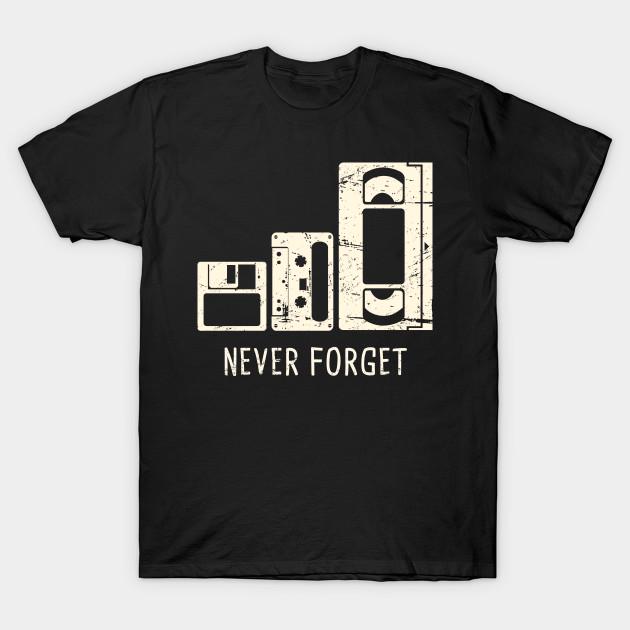 

Men Black Print T-shirt Never Forget | Floppy Disk, Cassette, Vhs Tape No-Cut Transfer Paper Print Cotton Tshirt L чорний