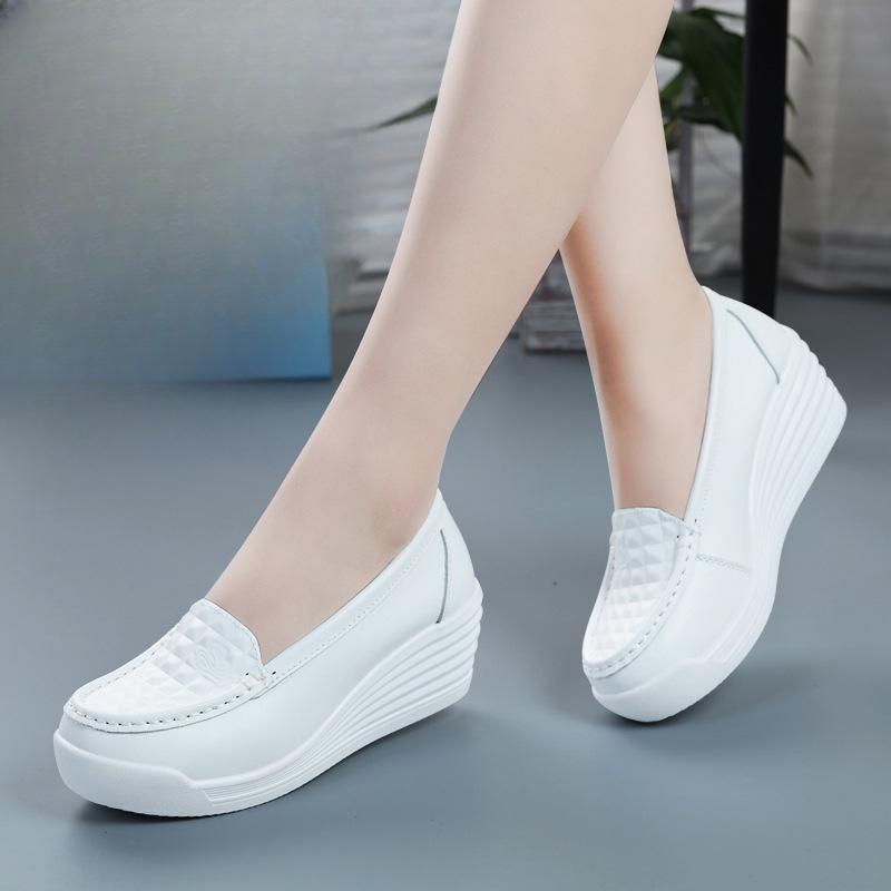 Fashion Women Wedge Platform Shoes 2025 Summer Fashion Comfortable Leather Casual Slip-on Women's Loafers Hollow Out Breathable Shoes