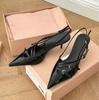 Fashion 2025 New Patent Leather One-Line Buckle Cat Sandals Women'S Black Silk Pointy Stiletto Heels