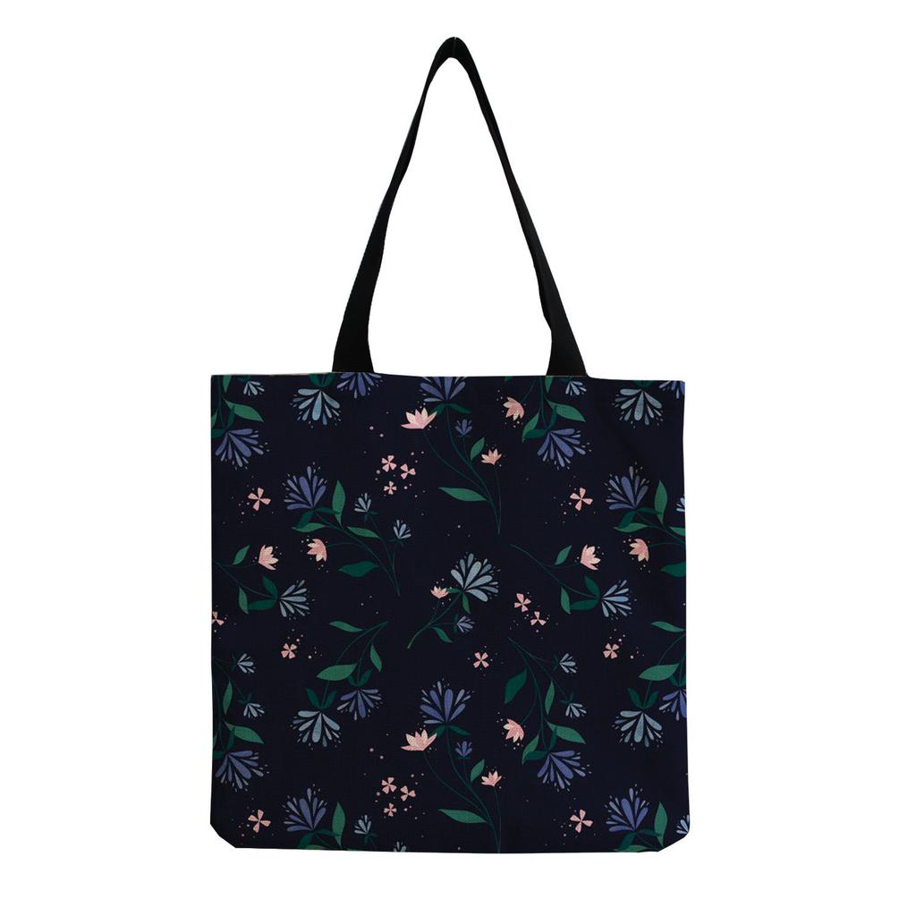Women Vintage Linen Tote Bag - Large Capacity Flower Print Shoulder Handbag for Casual & Grocery Shopping KTB