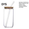 Glass Tumbler with Bamboo Lid Brushes Straw 470ml Can Shaped Glass Cups for Iced Coffee Soda Tea Beer & Ice Coffee Glasses Reusable Glassware
