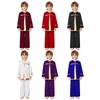 Kids Boys Church Performance Set: Long Sleeve Metallic Patchwork Top & Wide-Leg Pants with Elastic Waistband for Praise Dance