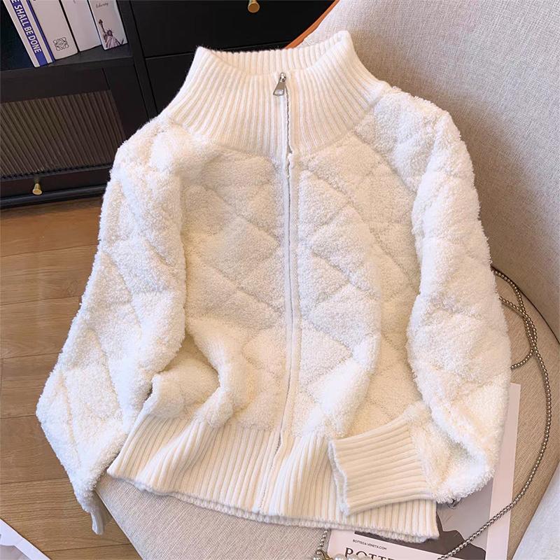 Women Knitted Sweater Coat Zipper Cardigan Coat Cashmere Warm Long Sleeve Jacket Loose Casual Outerwear Autumn Winter