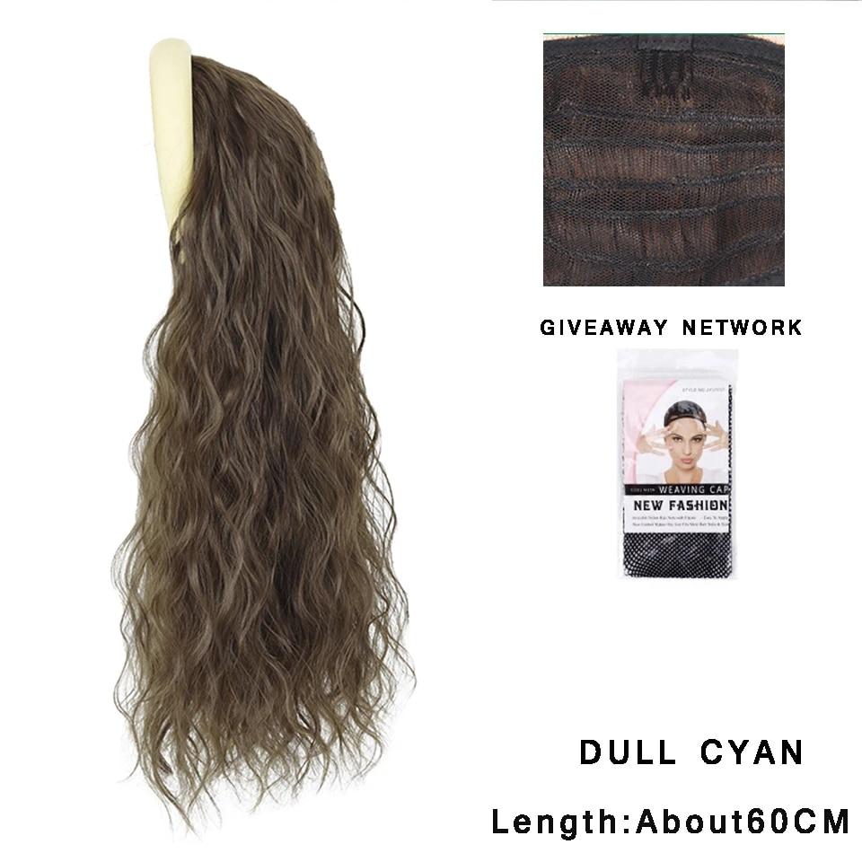 Synthetic Long Wavy Headband Wig Black Brown Women's With Twist Braid Hairband Accessories Natural Half Wig