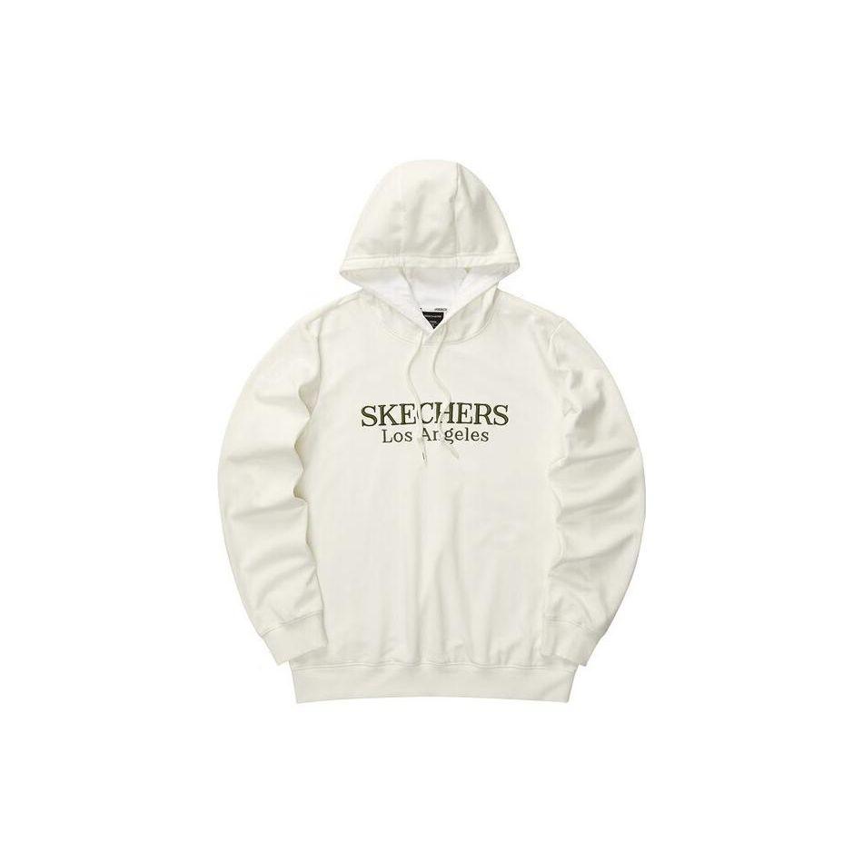 Skechers Letter Embroidery Hooded Pullover Sweatshirt Unisex Sweatshirt Cotton-Candy-White L421U129-0074 L