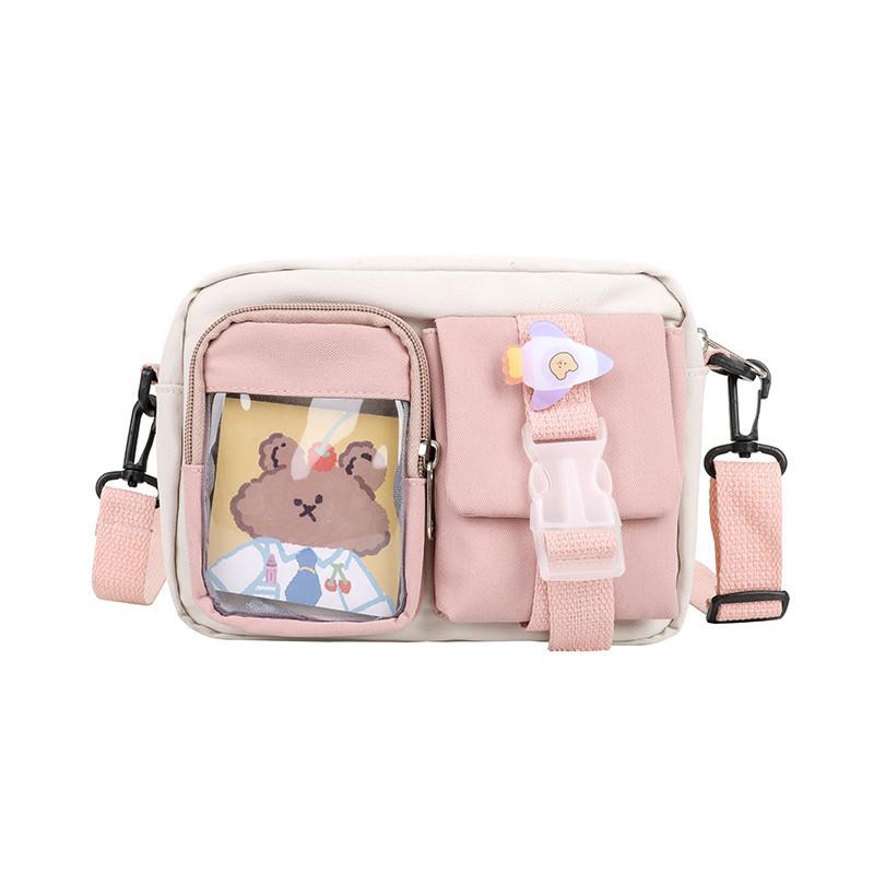 Japanse Style Kawaii Shoulder Canvas Bag Girls Student Small Mutipockets Transparent Crossbody Bags Women New